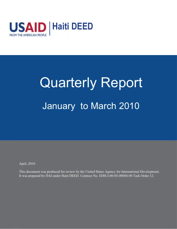 Haïti DEED Quarterly Report – January to March 2010