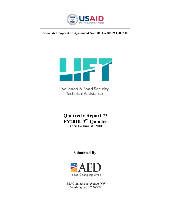LIFT Project Year One Quarter Three Quarterly Report