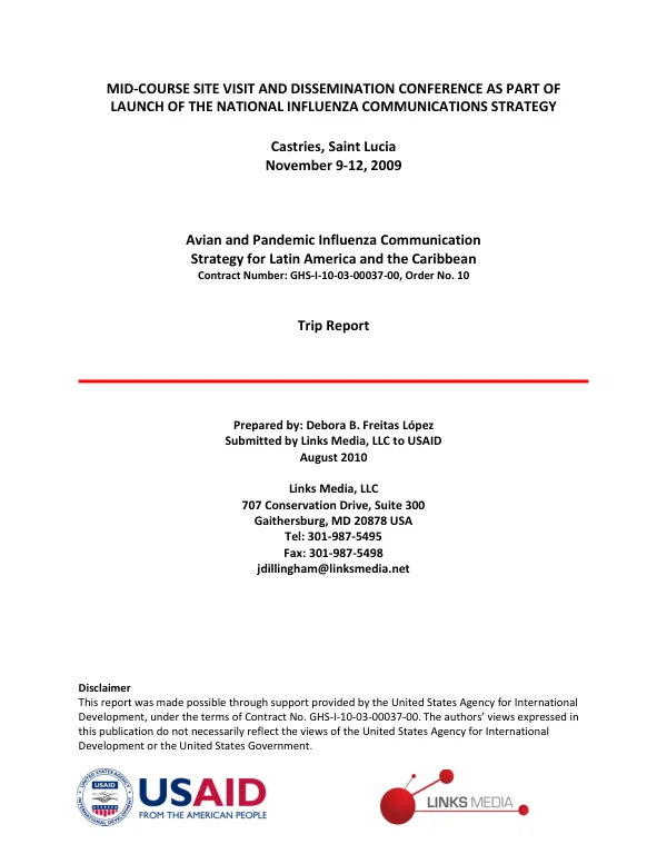 Mid-Course Site Visit and Dissemination Conference as part of Launch of the National Influenza Communications Strategy – Trip Report