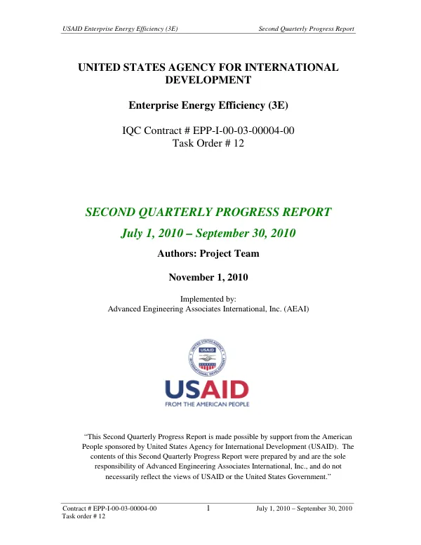Second Quarterly Progress Report: Enterprise Energy Efficiency (3E)