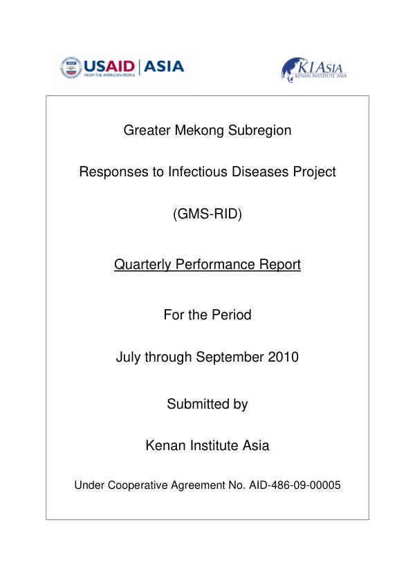 Greater Mekong Subregion – Responses to Infectious Diseases Project Quarterly Performance Report No. 3