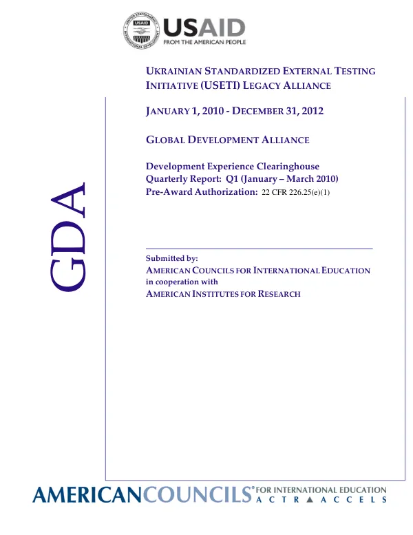 USETI Legacy Alliance - Q1 Report _Jan-March 2010_