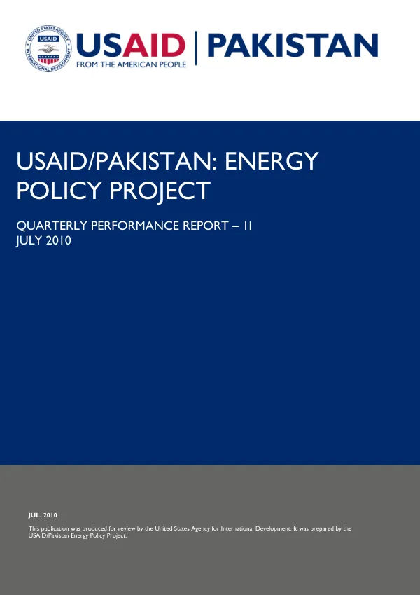 USAID/Pakistan: Energy Policy Project Quarterly Performance Report - 1