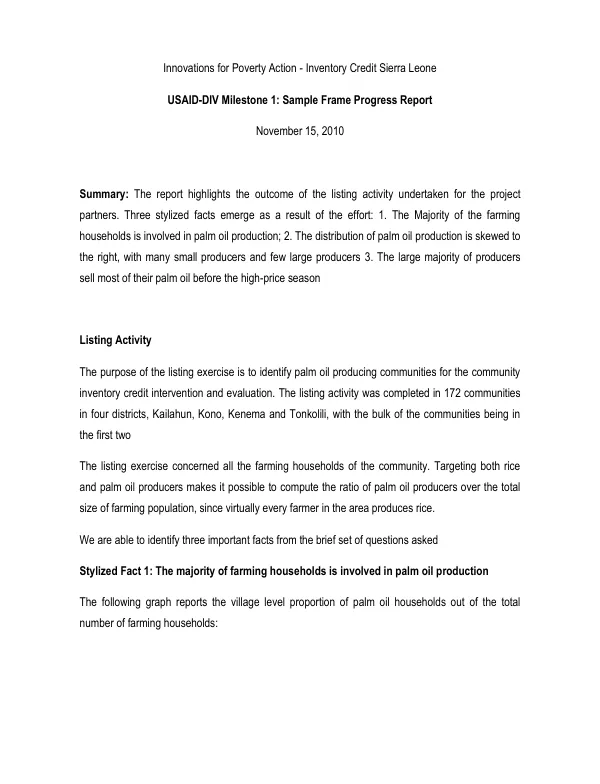 USAID-DIV Milestone 1: Sample Frame Progress Report