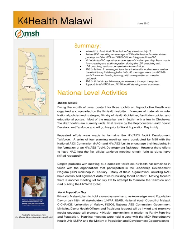 K4Health Malawi_Monthly Update_June 2010