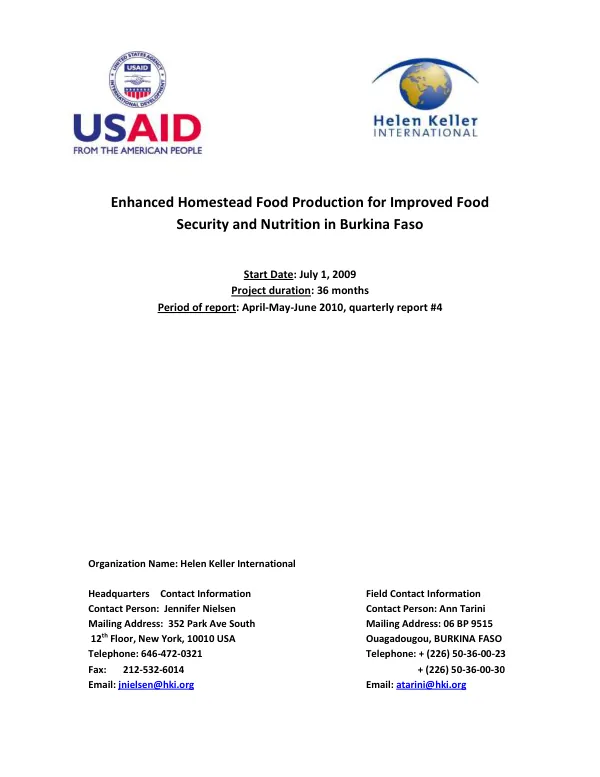 Enhanced Homestead Food Production for Improved Food Security and Nutrition in Burkina Faso
