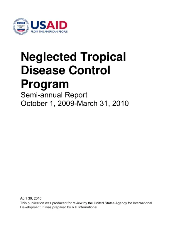 Neglected Tropical Disease Control Program Semi-annual Report October 1, 2009-March 31, 2010