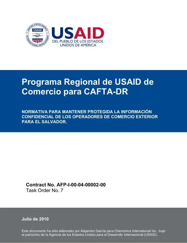 NORMATIVA PARA MANTENER PROTEGIDA LA INFORMACIÓN CONFIDENCIAL DE LOS OPERADORES DE COMERCIO PARA EL SALVADOR