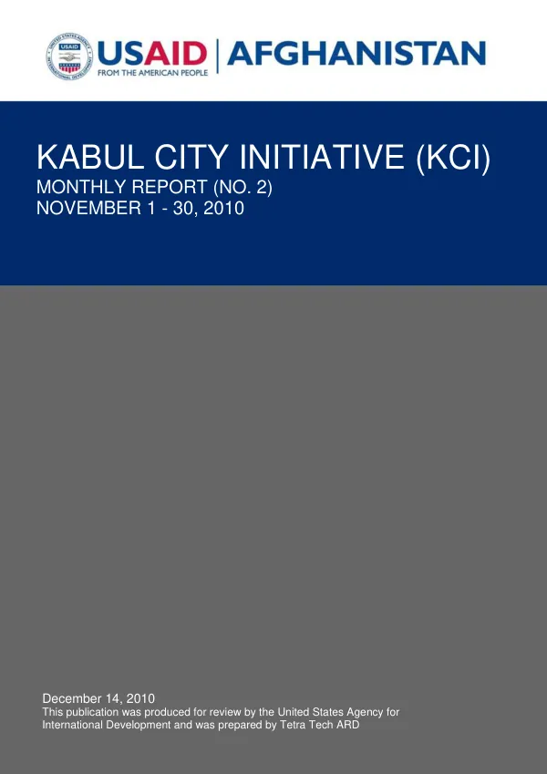Kabul City Initiative (KCI) Monthly Report: October 1–31, 2010