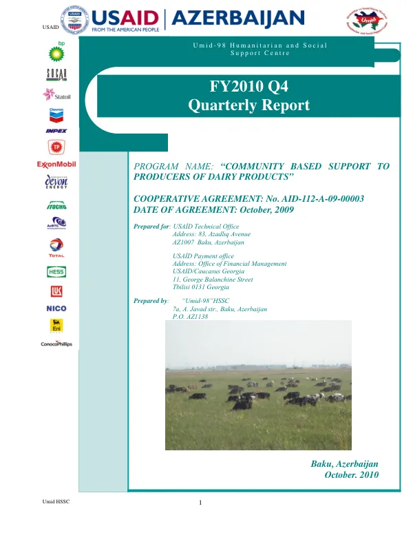 USAID funded ‘Community Based Support to Producers of Dairy Products’ Program 4-th quarter report