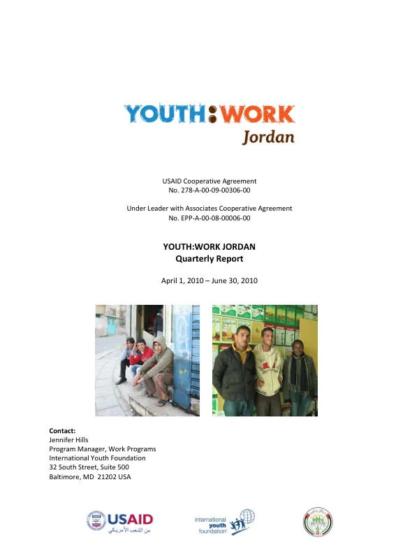 USAID Cooperative Agreement No. 278-A-00-09-00306-00: YOUTH:WORK JORDAN Quarterly Report April 1, 2010 – June 30, 2010