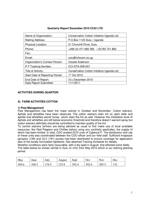 Quarterly Report December 2010 CCIU LTD