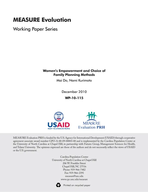 Women’s Empowerment and Choice of Family Planning Methods
