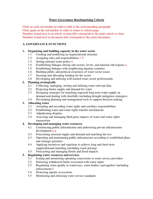 Water Governance Benchmarking Criteria