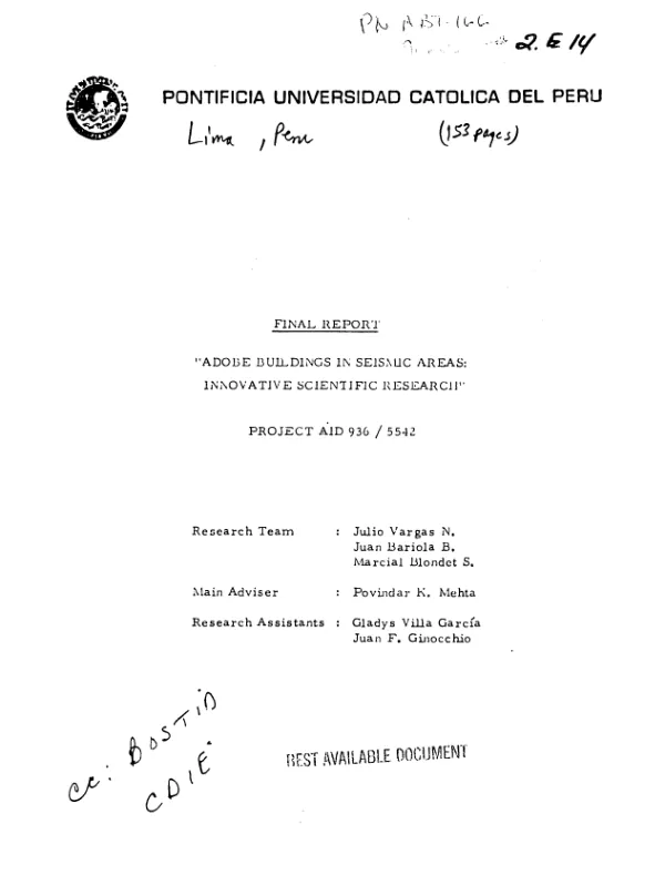 ADOBE BUILDINGS IN SEISMIC AREAS: INNOVATIVE SCIENTIFIC B.ESEARCII