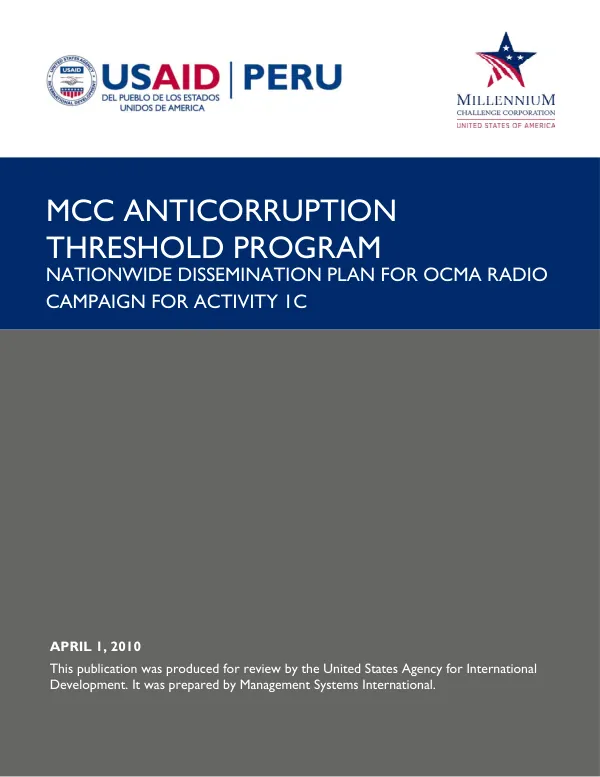 MCC Anticorruption Threshold Program Nationwide Dissemination Plan for OCMA Radio Campaign for Activity 1C