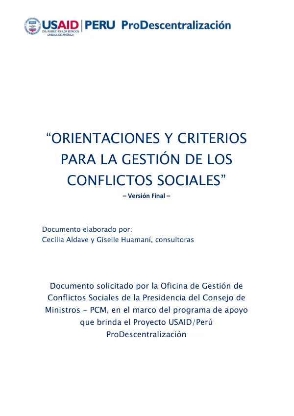 Orientaciones y criterios para la gestión de los conflictos sociales