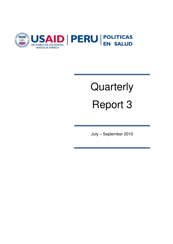 Quarterly Report 3: July – September 2010