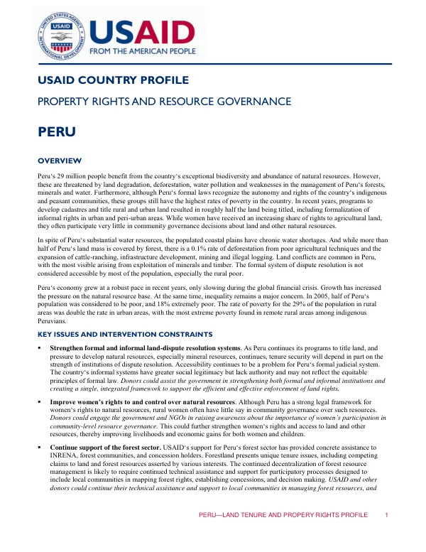 Peru—Land Tenure and Property Rights Profile