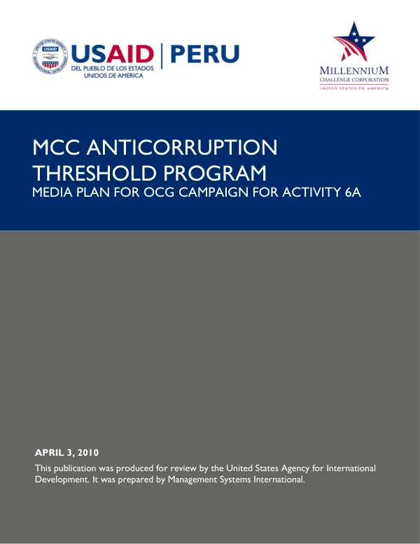 MCC Anticorruption Threshold Program Media Plan for OCG Campaign for Activity 6A