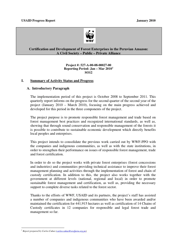 Certification and Development of Forest Enterprises in the Peruvian Amazon: A Civil Society – Public – Private Alliance