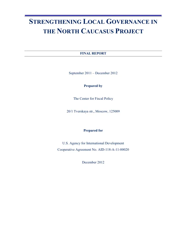 Strengthening local governance in the North Caucasus project : final report