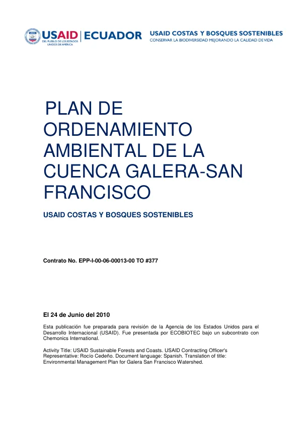 Environmental Management Plan for Galera San Francisco Watershed