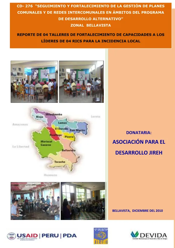 SEGUIMIENTO Y FORTALECIMIENTO DE LA GESTIÓN DE PLANES COMUNALES Y DE REDES INTERCOMUNALES EN ÁMBITOS DEL PROGRAMA DE DESARROLLO ALTERNATIVO