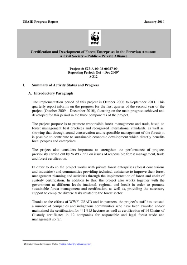 Certification and Development of Forest Enterprises in the Peruvian Amazon: A Civil Society – Public – Private Alliance