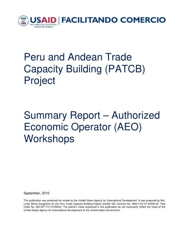 Summary Report – Authorized Economic Operator (AEO) Workshops - Lima