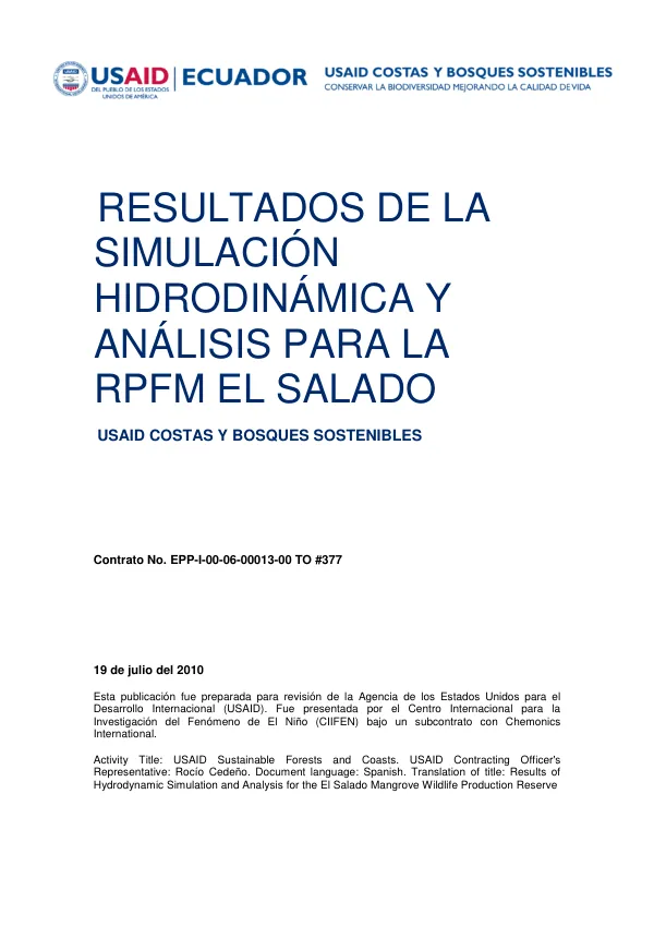 Results of Hydrodynamic Simulation and Analysis for the El Salado Mangrove Wildlife Production Reserve