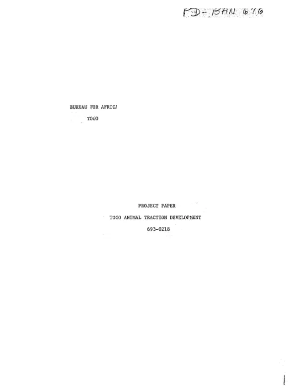 Togo Animal Traction Development Project Paper