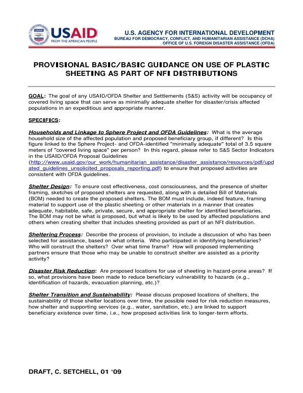 Provisional Basic/Basic Guidance on Use of Plastic Sheeting as Part of NFI Distributions