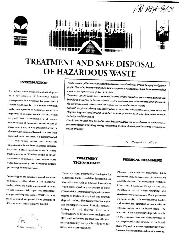 Treatment and Safe Disposal of Hazardous Waste