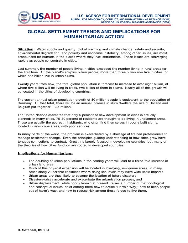 USAID-OFDA Global Settlement Implications for Humanitarian Action