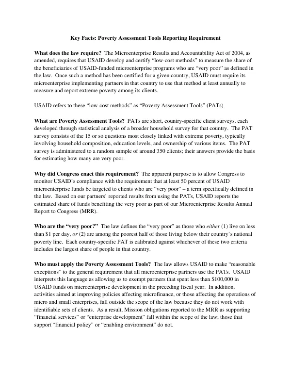 Poverty Assessment Tools Reporting Requirement