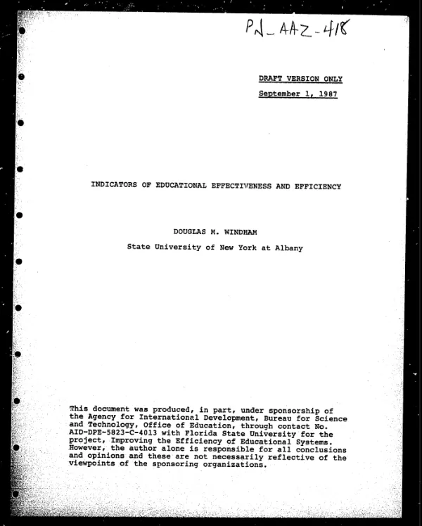 The Concept of Educational Efficiency: An Introduction