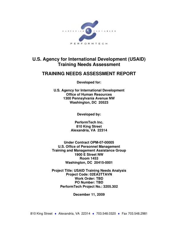 USAID Training Needs Assessment Training Needs Assessment Report