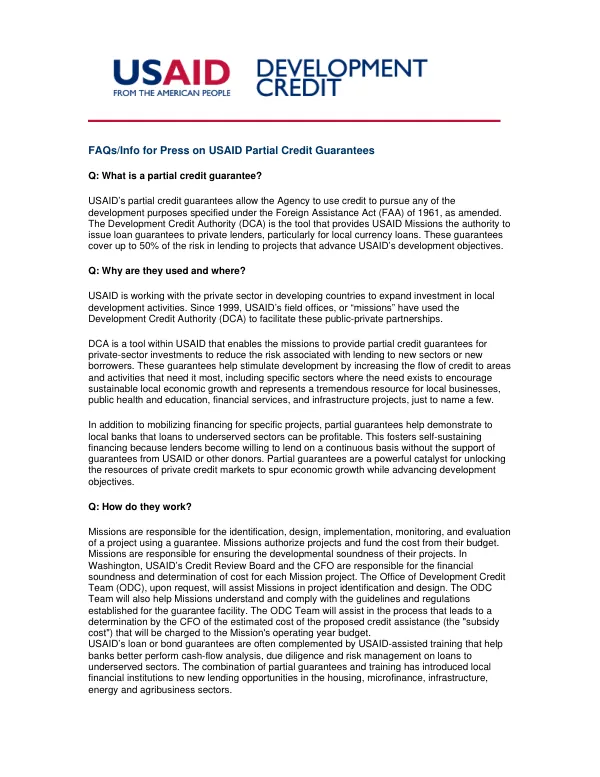 USAID Partial Credit Guarantees FAQs