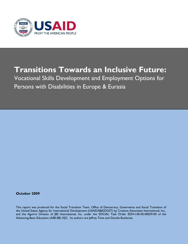 Transitions Towards an Inclusive Future: Vocational Skills Development and Employment Options for Persons with Disabilities in Europe & Eurasia