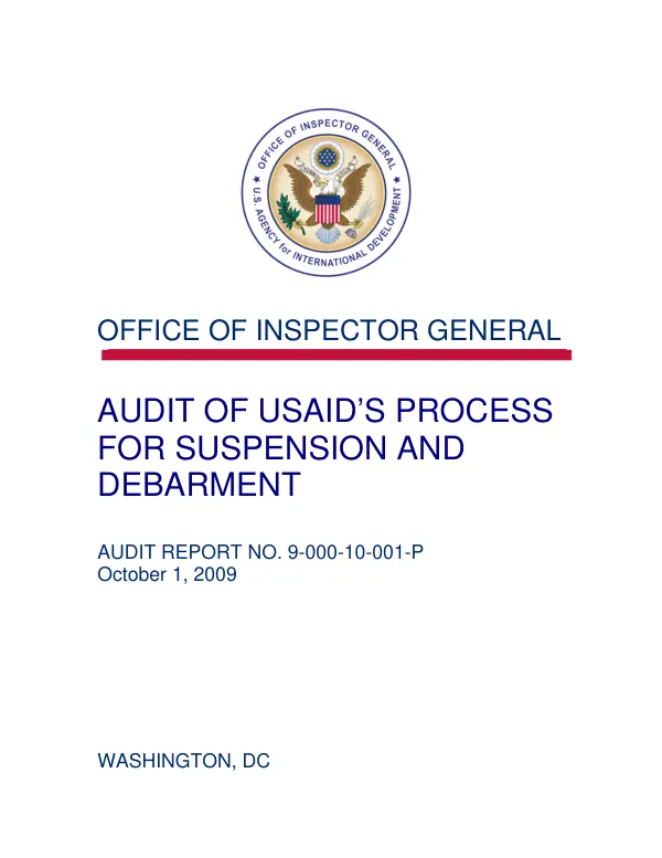 Audit of USAID’s Process for Suspension and Debarment