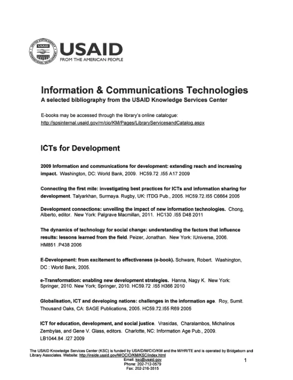 A selected bibliography from the USAID Knowledge Services Center