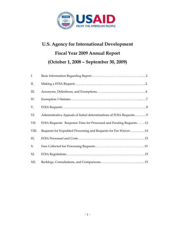 Fiscal Year 2009 FOIA Annual Report