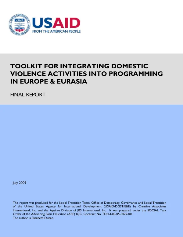 Toolkit for Integrating Domestic Violence Activities into Programming in Europe & Eurasia