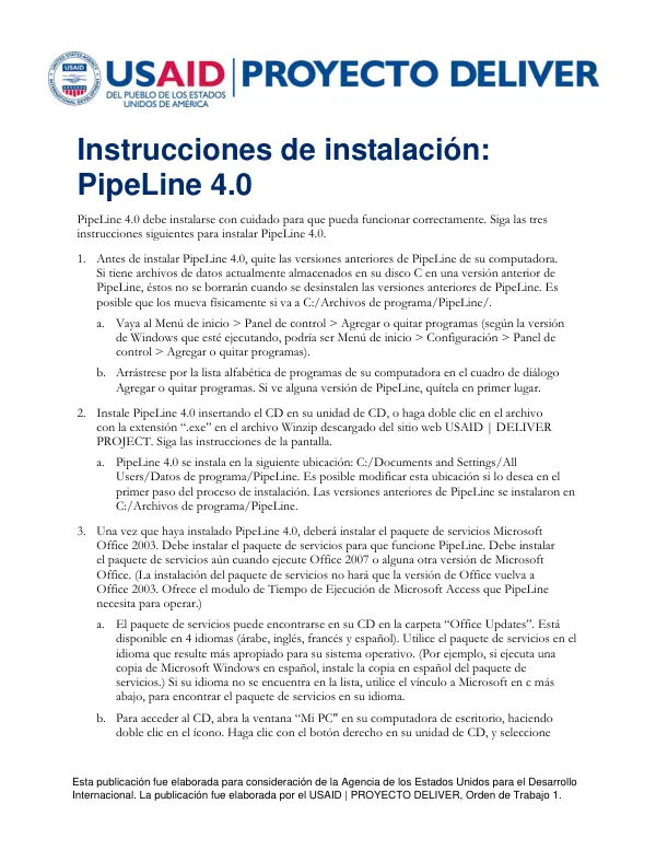 Instrucciones de instalación de PipeLine 4.0