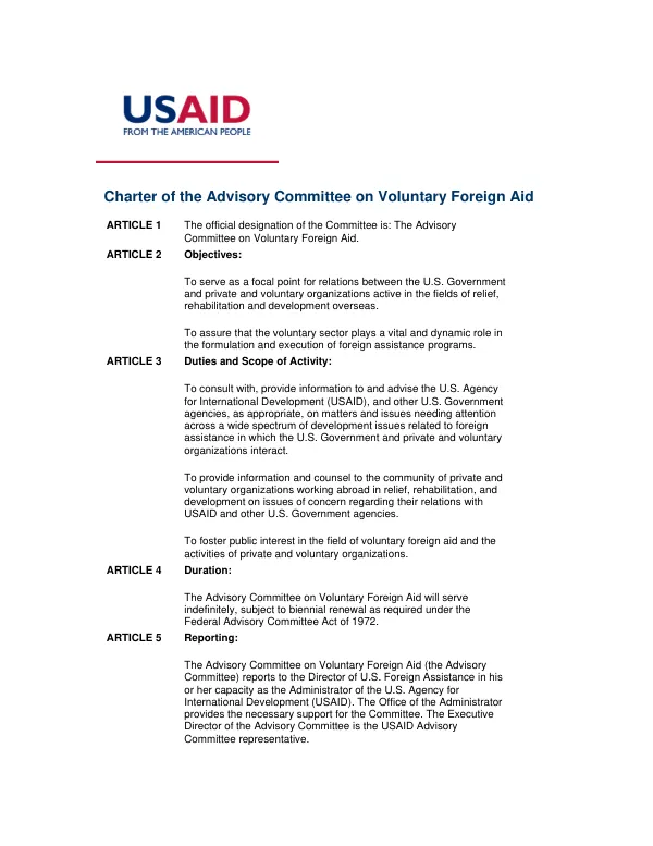 Charter of the Advisory Committee on Voluntary Foreign Aid