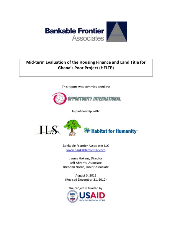 Mid-term evaluation of the housing finance and land title for Ghana"s poor project (HFLTP)