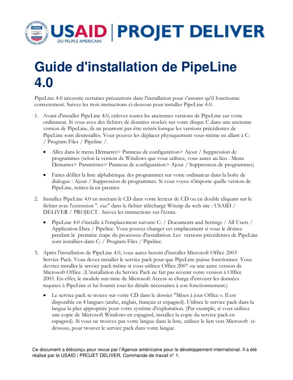 Guide d'installation de PipeLine 4.0