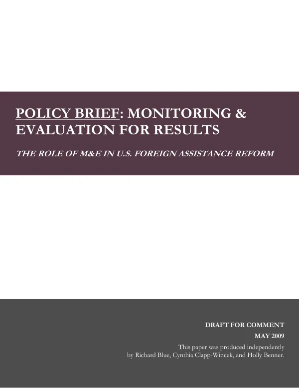 USAID ACVFA Presentation: POLICY BRIEF: MONITORING & EVALUATION FOR RESULTS