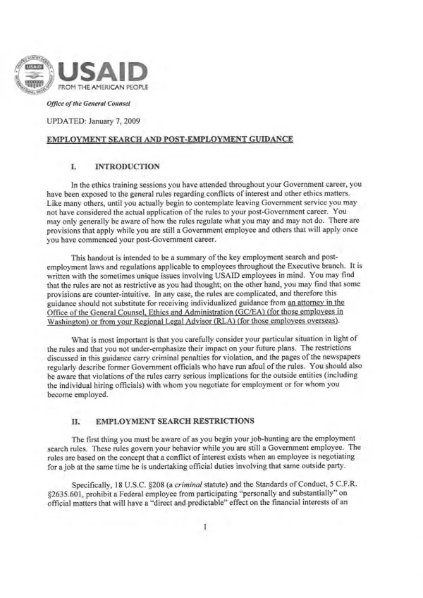 Employment Search and Post-Employment Guidance for USAID Employees